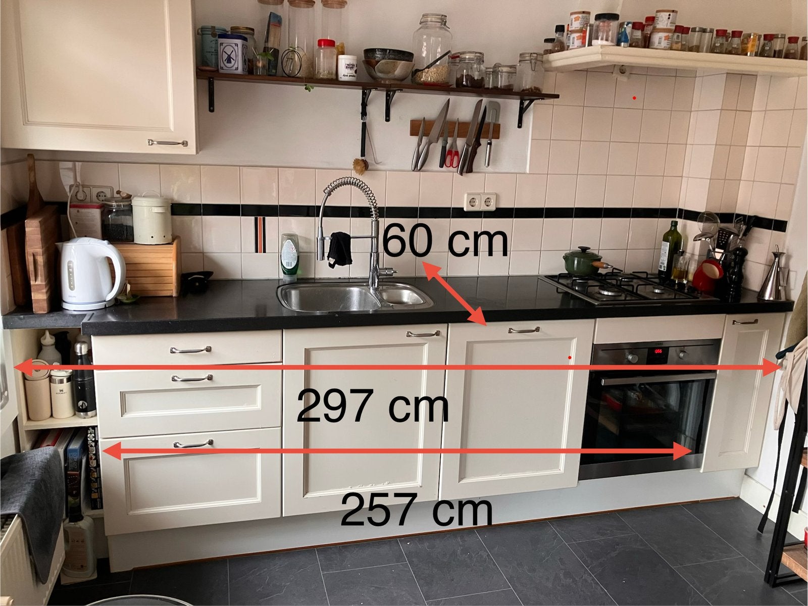 Keuken incl gasstel en oven, Ophalen, Gebruikt, Graniet of Steen, Enkelwandige keuken