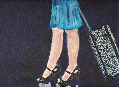 Acryl schilderij 40x40 - Ik ga op reis, Ophalen of Verzenden