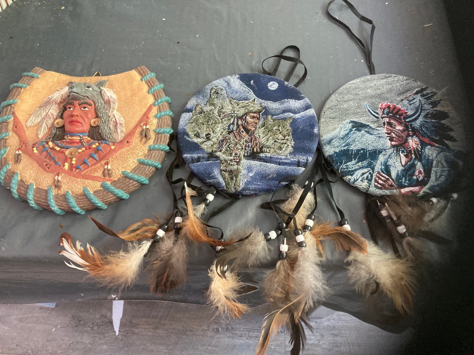 Decoratieve Indianen Wandhangers met Veren - Set van 3, Ophalen of Verzenden, Gebruikt