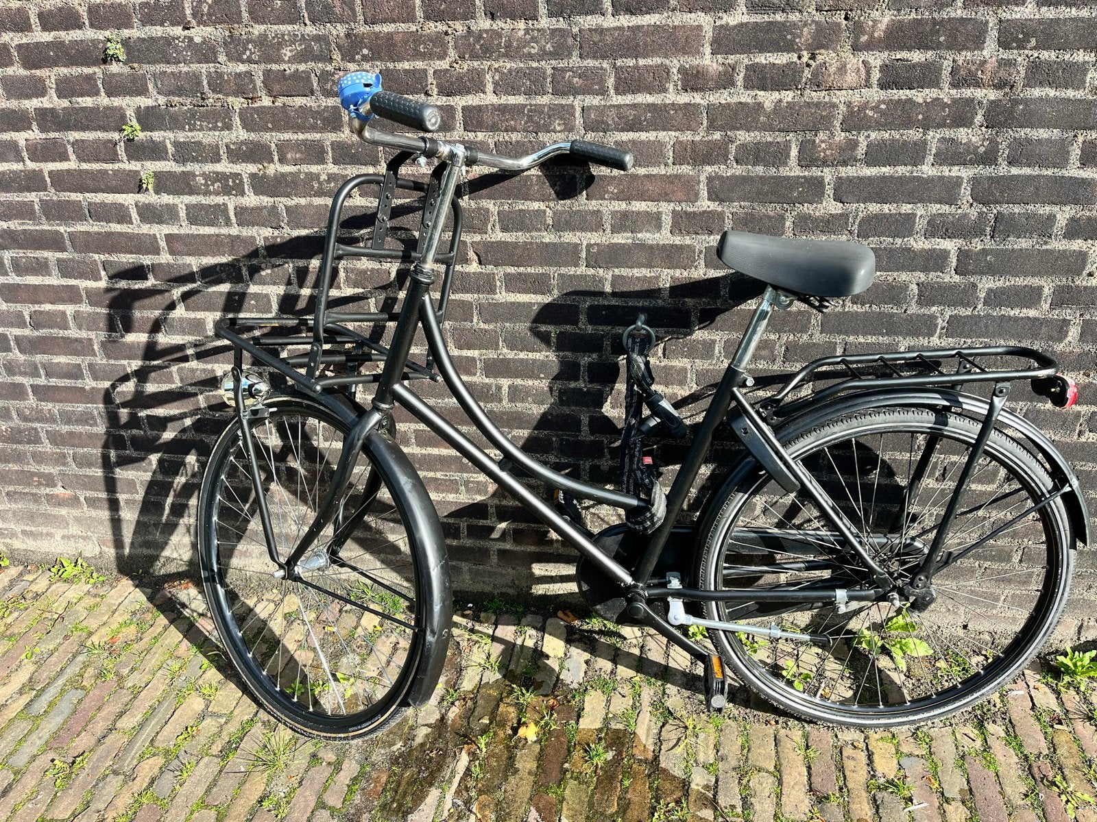 Zwarte Opoe Damesfiets met Transporter Rek, Terugtraprem, Ophalen, Overige merken, 53 tot 56 cm