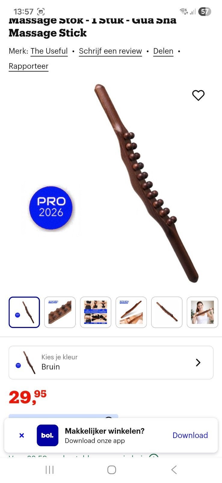 Shiva Massage Stick - 56 cm - Houten Massagestick, Ophalen of Verzenden, Nieuw