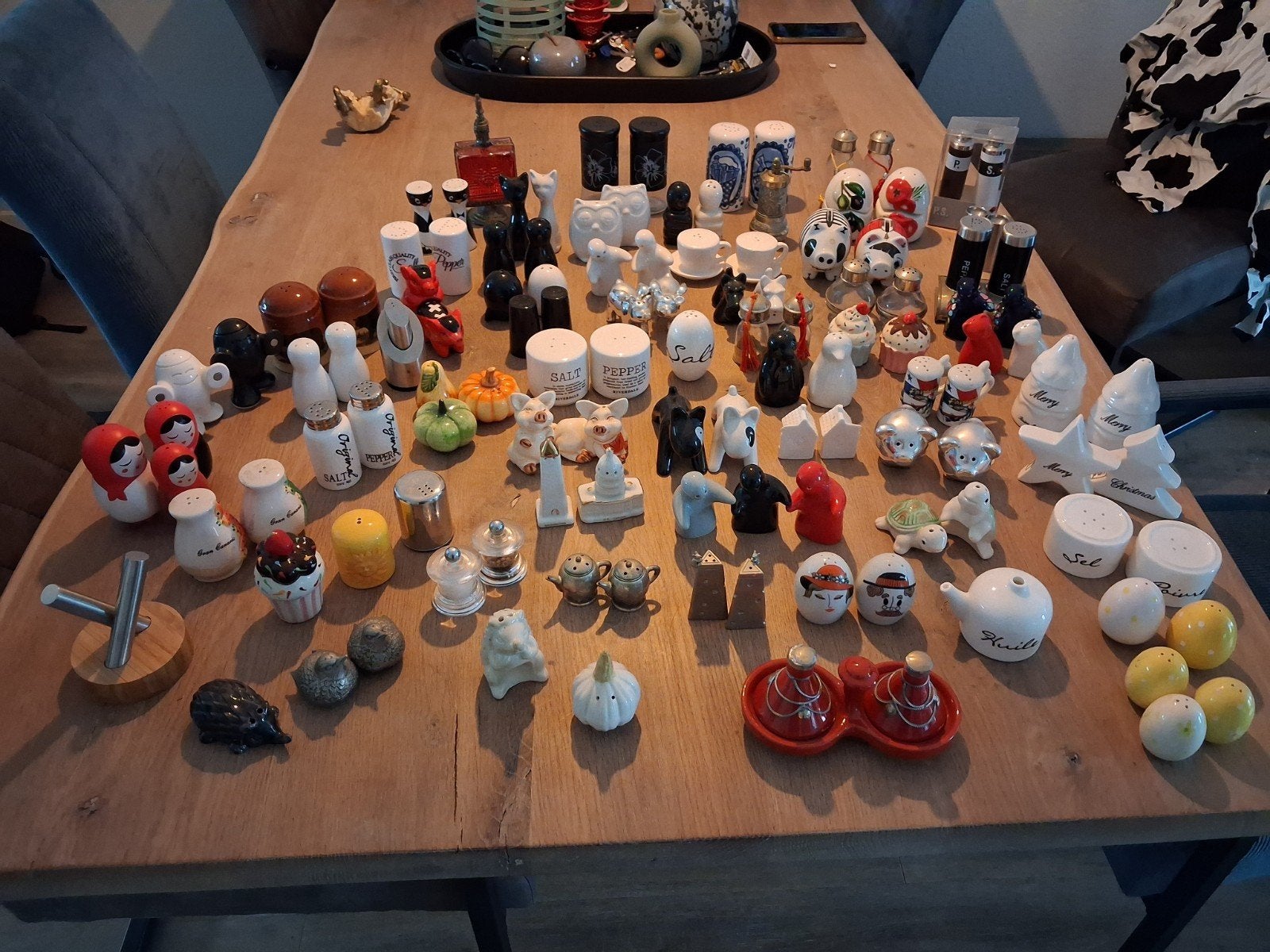 Grote collectie peper- en zoutvaatjes, deels verzilverd, Ophalen of Verzenden