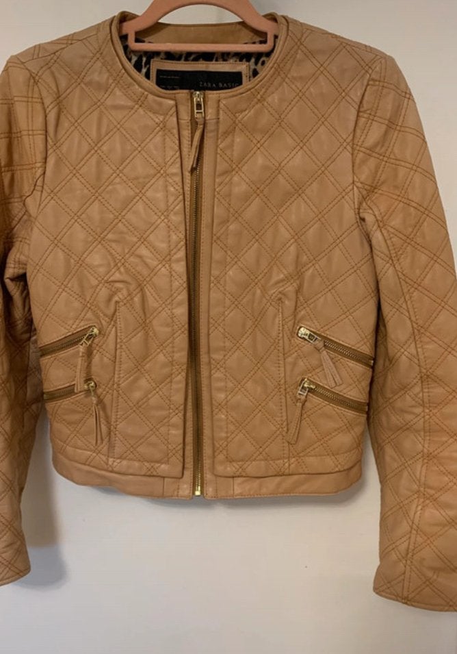 Zara jackje maat 38 zacht leer, Ophalen of Verzenden, Gedragen, Maat 38/40 (M), Beige
