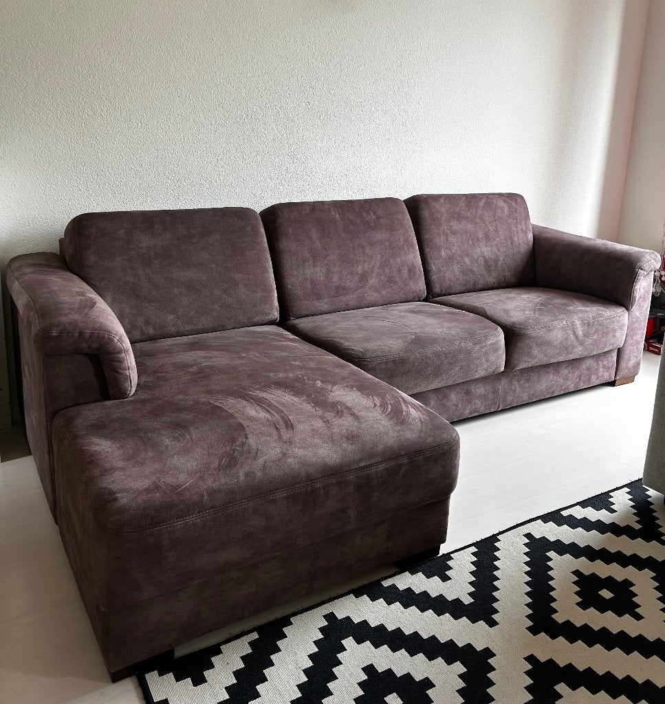 3 seater Corner Sofa – Brown/Mauve Suede Effect, Ophalen, 250 tot 300 cm, Gebruikt, Driepersoons