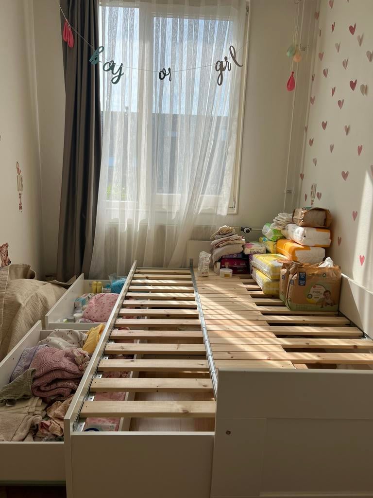 Brimnes day-bed w 2 drawers/2 mattresses, white 80/160x200, Huis en Inrichting, Slaapkamer | Bedden, Ophalen, Wit, Tweepersoons