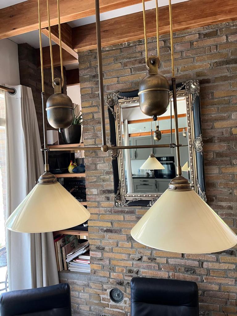 Mooie koperen hanglamp., Ophalen of Verzenden, Zo goed als nieuw, Glas, 50 tot 75 cm