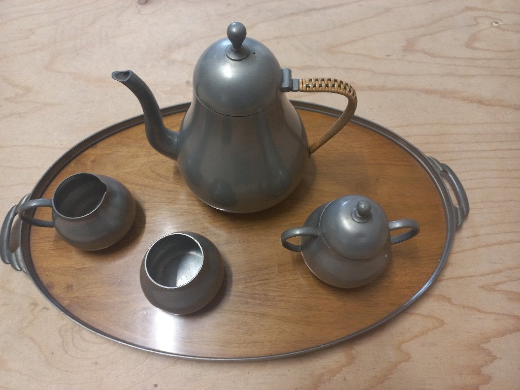 Authentiek Tinnen Koffie/Theeservies, Antiek en Kunst, Ophalen