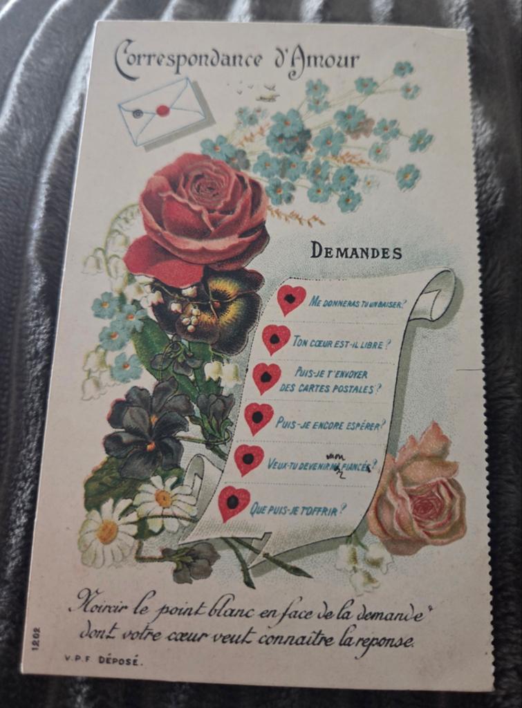 Franse vintage liefdesansichtkaart (Correspondance d'Amour), Verzenden, Voor 1920, Ongelopen, Overige thema's