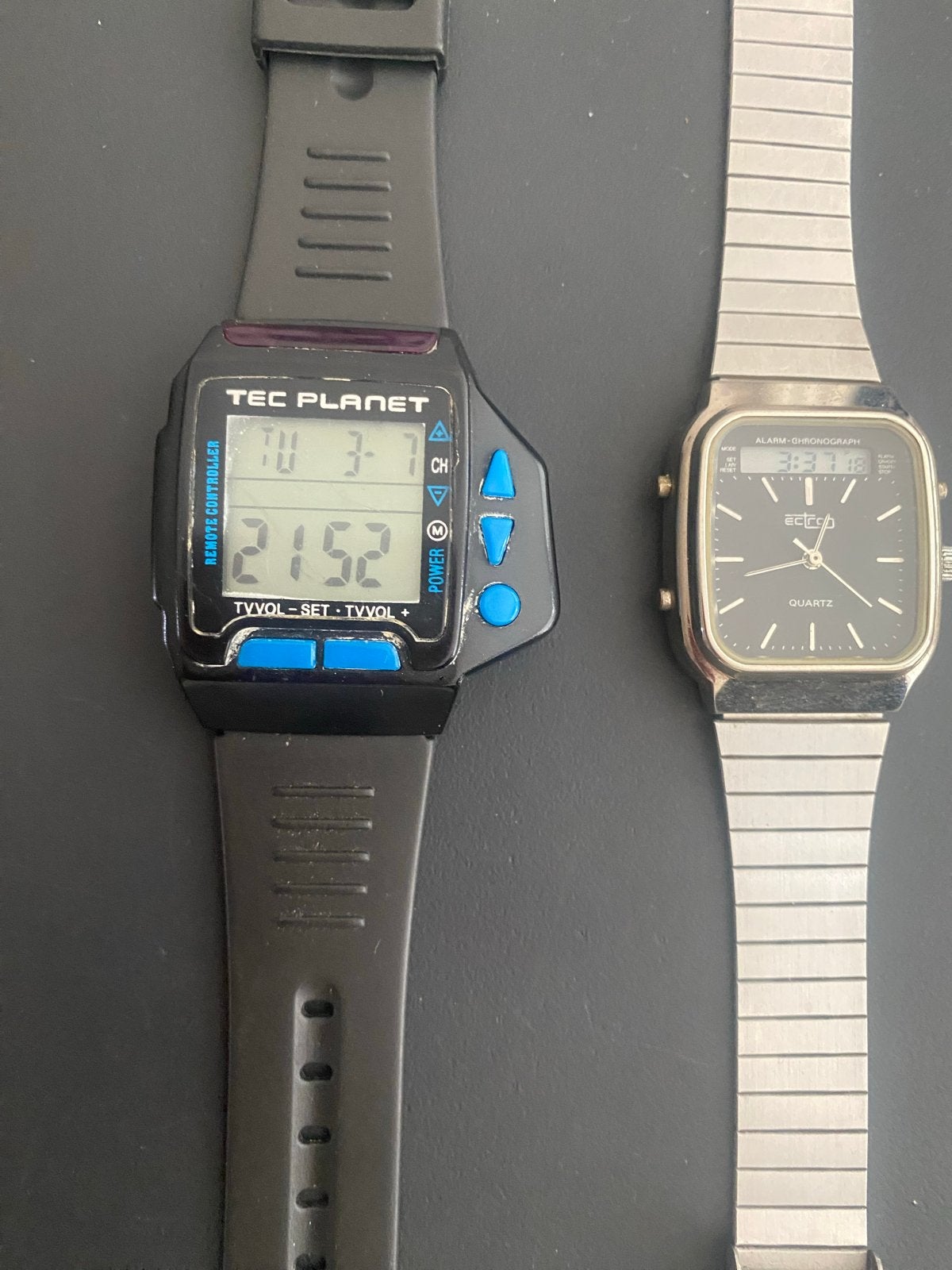 Digitale Vintage horloges : Tec Planet & Ectron Quartz, Overige merken, Overige materialen, Gebruikt, Polshorloge