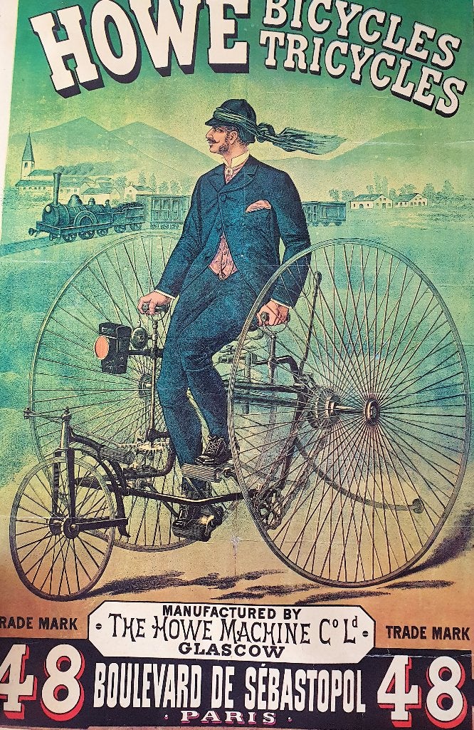 Vintage Howe Bicycles Tricycles Reclame Poster, Rechthoekig Staand, Verzenden, Zo goed als nieuw, A1 t/m A3