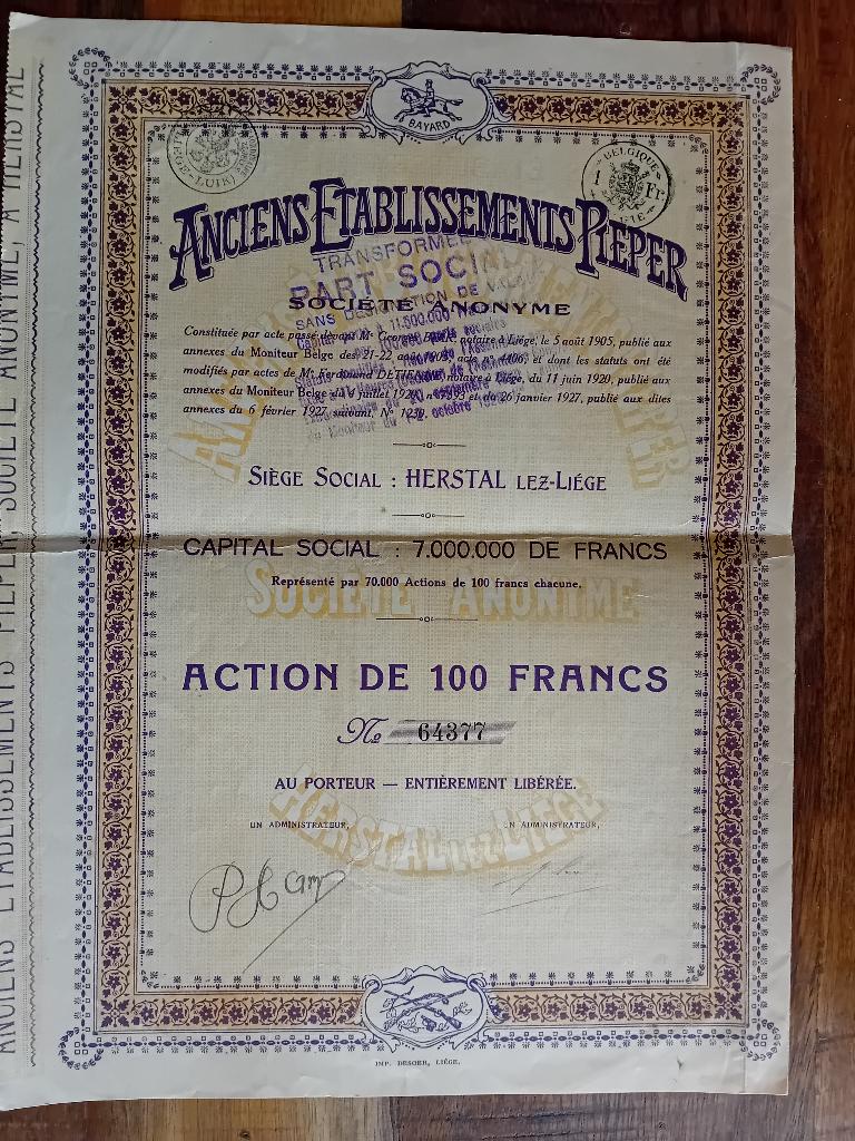 Anciens Etablissements Pieper - Bayard - 1927, Ophalen of Verzenden, Overige soorten, Overige gebieden, Overige typen