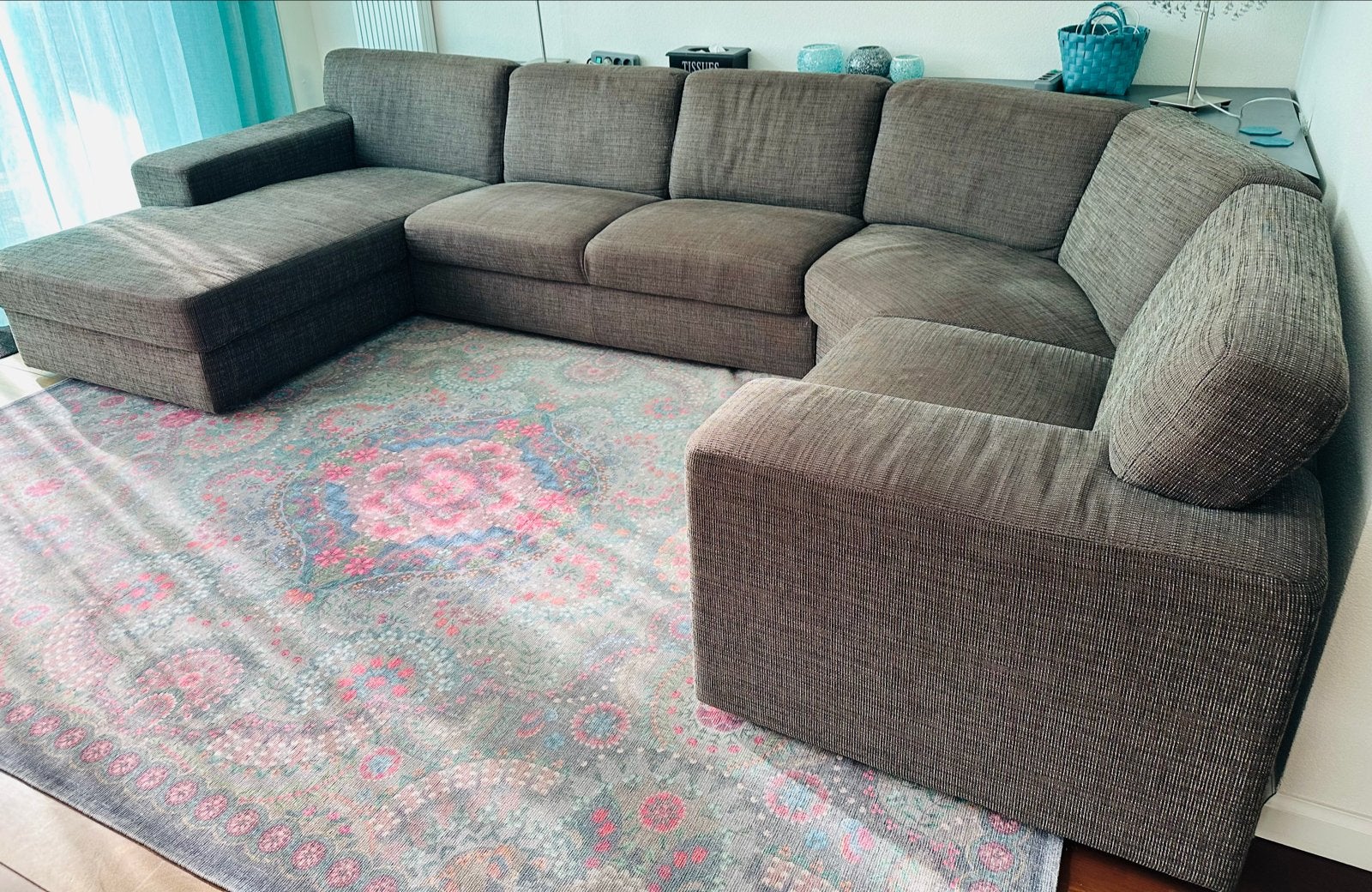 Grote U-vormige bank met chaise longue, Ophalen, Gebruikt, Stof