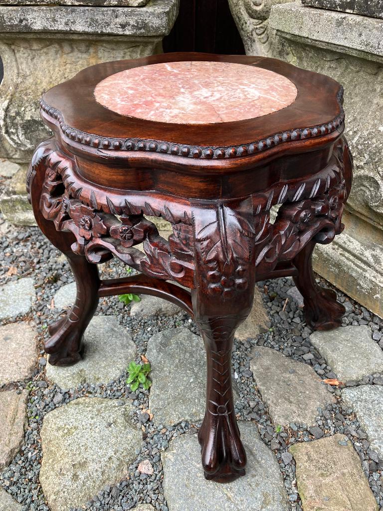 19de eeuwse Hongmu plantentafel met Roze marmer inleg, Ophalen