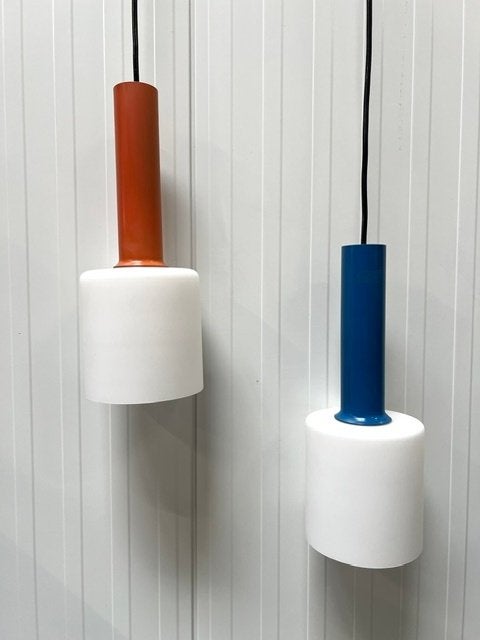 Jaren 70 hanglampen vintage lampen retro terra blauw design, Gebruikt, ., Vintage, .