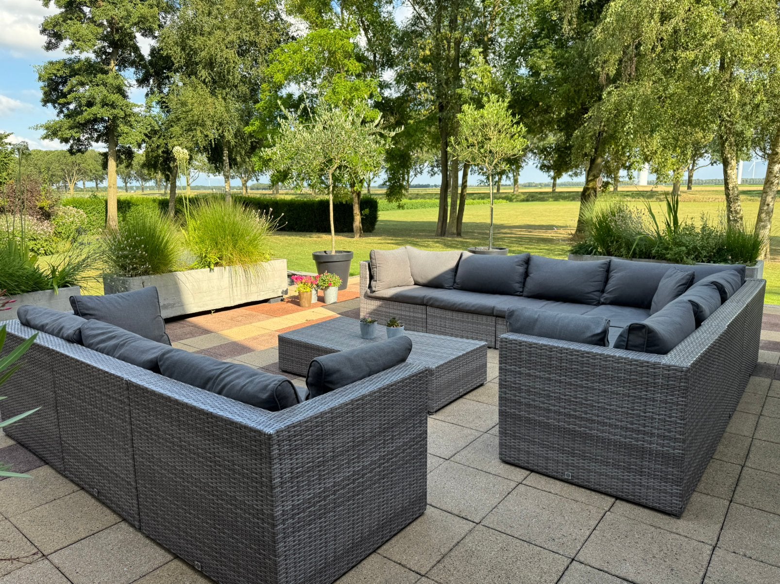 Grote Le Sud Ancona wicker loungeset met voetenbank grijs, Ophalen, Bank, Meer dan 8 zitplaatsen, Zo goed als nieuw