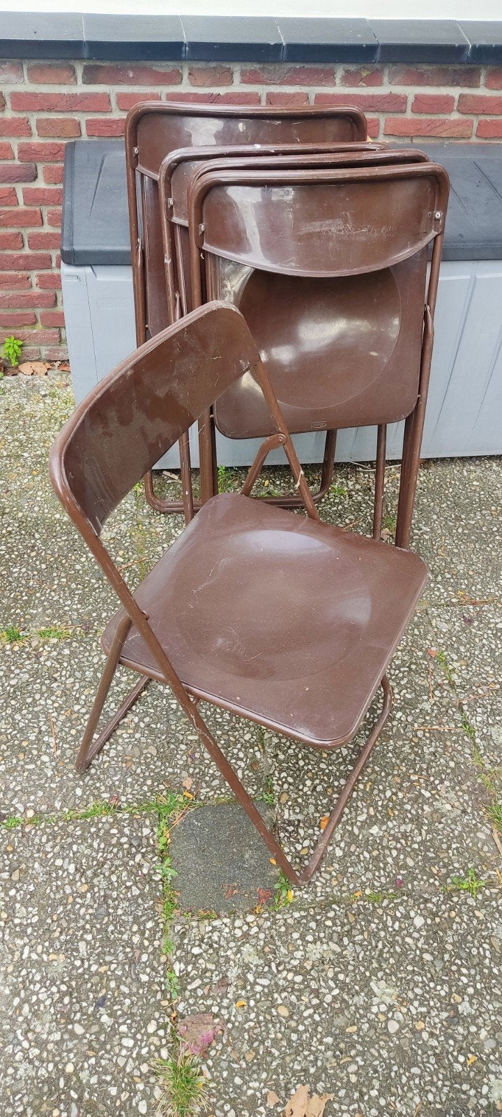 Set van 5 bruine klapstoelen - Gebruikt, Ophalen, Bruin, Vijf, Zes of meer stoelen, Praktisch, Functioneel
