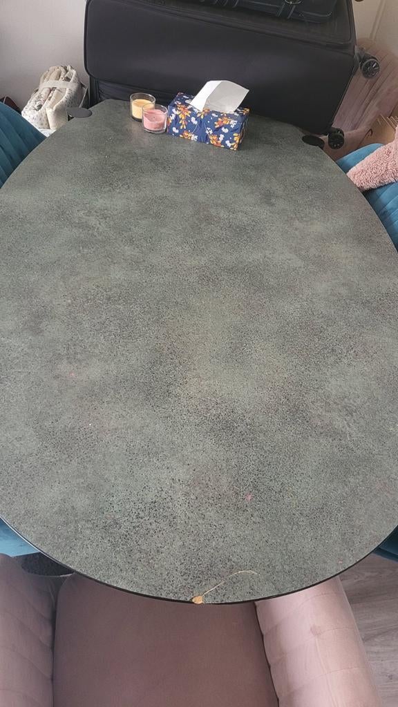 Ovale eettafel met donkergroen blad, Ophalen, Gebruikt, 100 tot 150 cm, Overige materialen