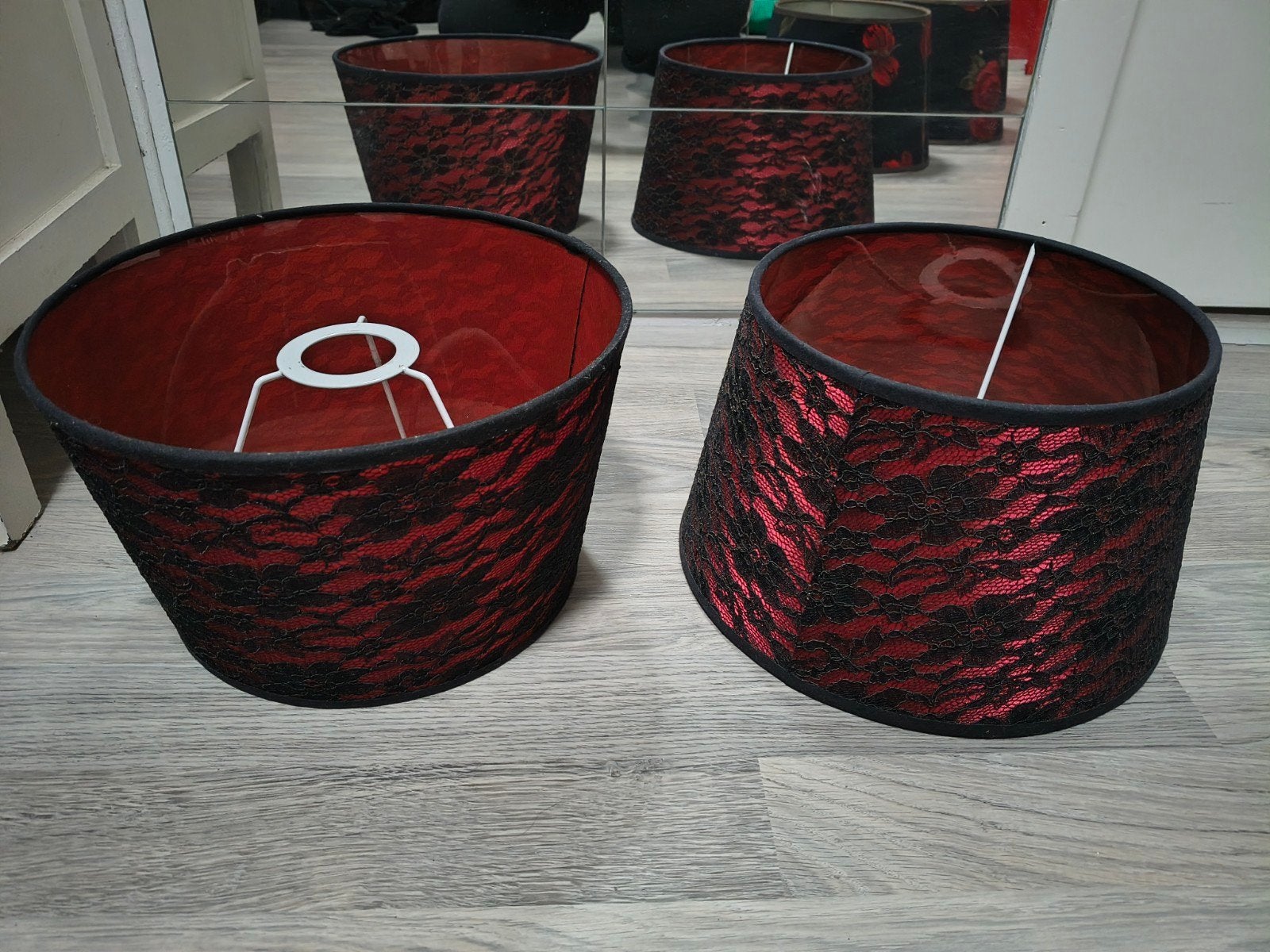lampenkappen zwart/rood, Tafellamp, Rond, Ophalen of Verzenden, 20 cm