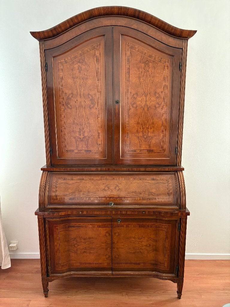 pronkkast - notenfineer – 19e eeuwse stijl, Ophalen, Gebruikt, 100 tot 150 cm, 200 cm of meer