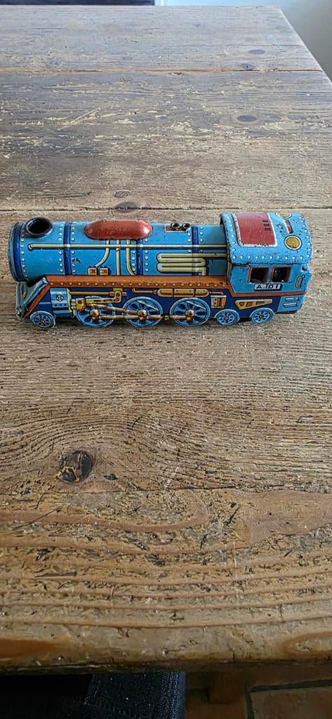 Vintage blikken speelgoedtrein, locomotief A-101 Japan, Ophalen of Verzenden, Gebruikt, Locomotief, Overige merken