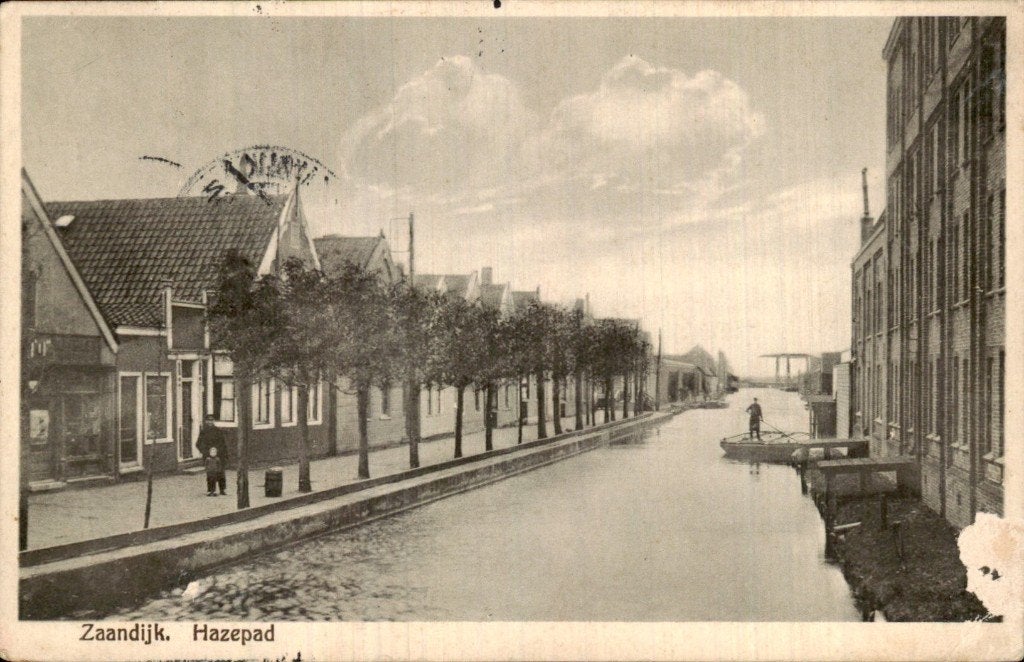 Zaandijk - Hazepad - Straat en kanaal, Ophalen of Verzenden, Voor 1920, Gelopen, Noord-Holland
