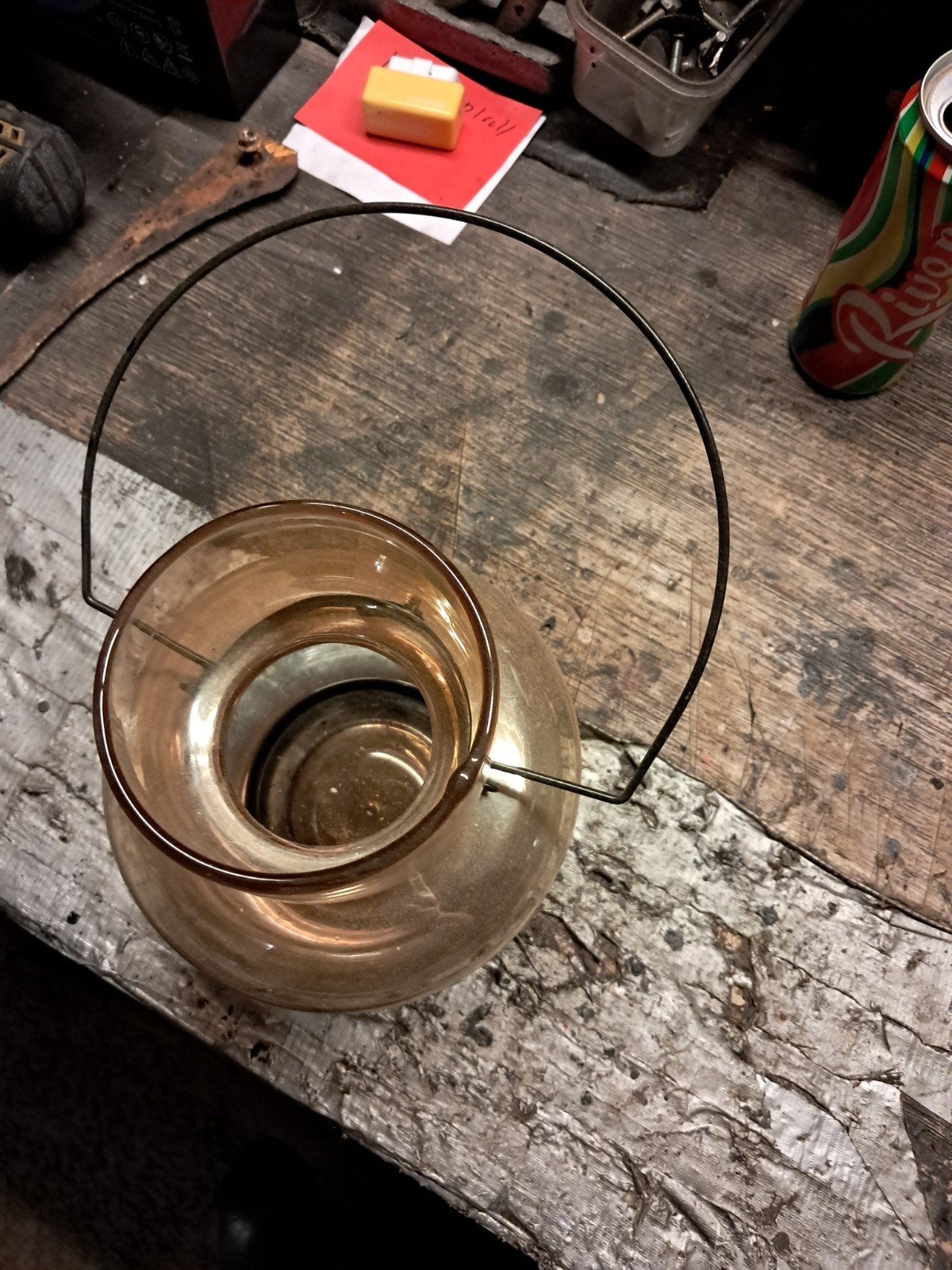 Vintage glazen lantaarn/windlicht met metalen hengsel, Ophalen of Verzenden