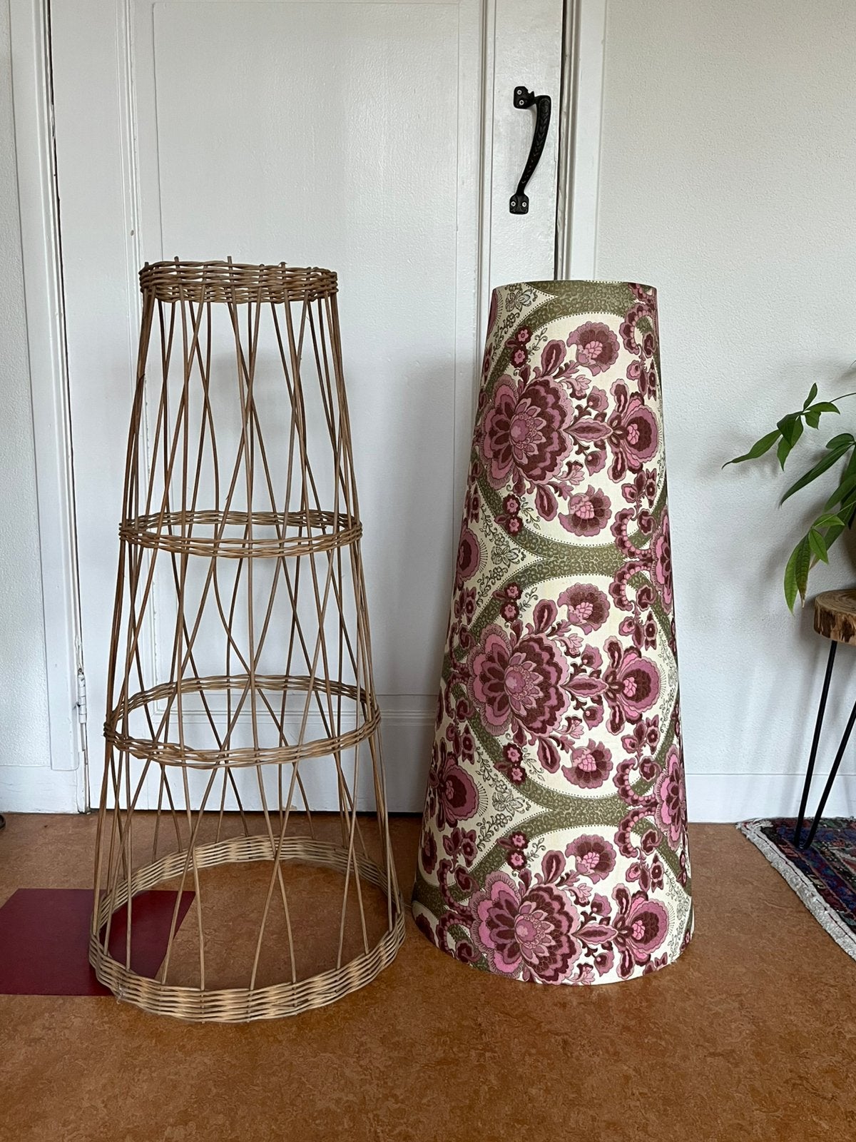 Retro lampenkap vloerlamp incl rieten sierkap, Ophalen, Gebruikt, Rond, Vloerlamp