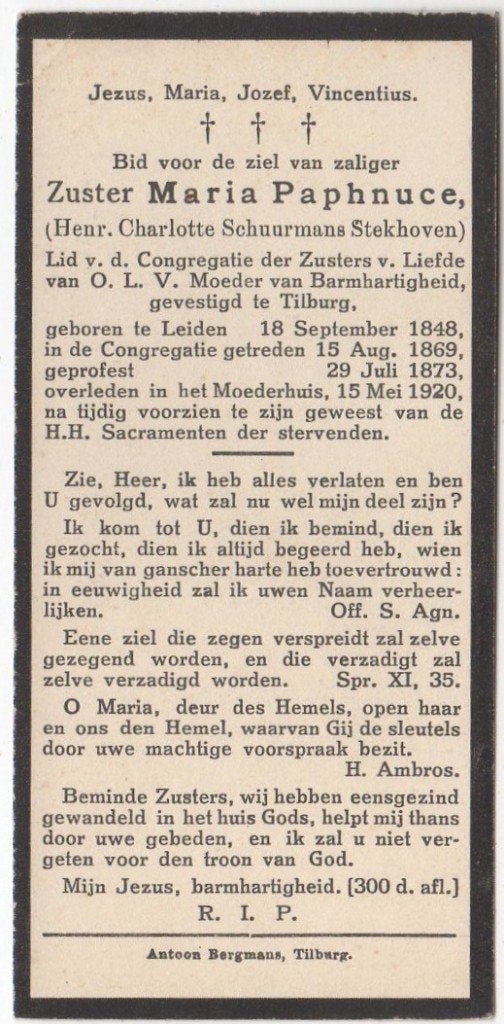 zr. Henrica Schuurmans Stekhoven 1848 Leiden + 1920 Tilburg, Verzenden