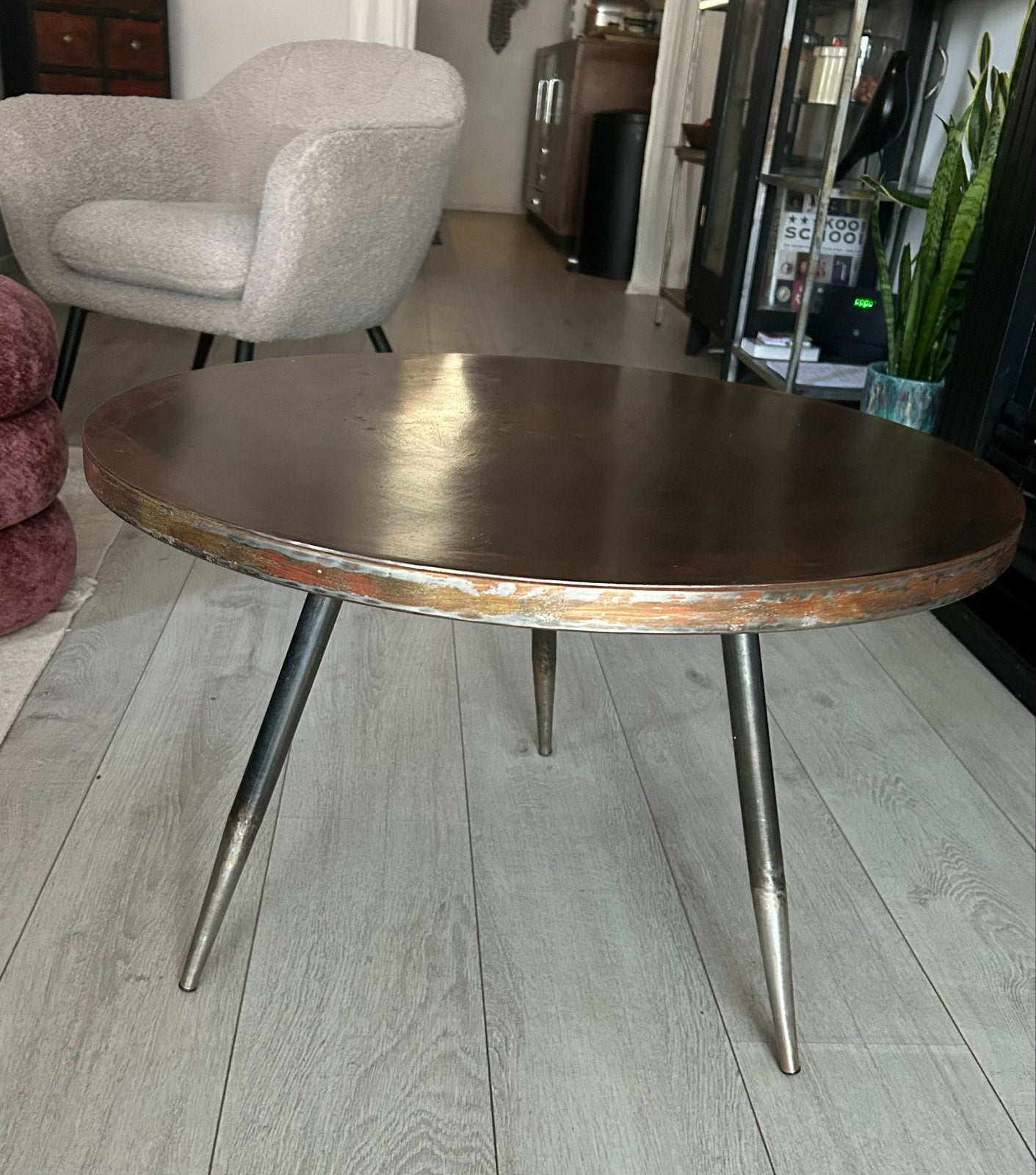 Vintage Salontafel metaal ronde tafel, Huis en Inrichting, Tafels | Bijzettafels, Ophalen, Gebruikt, Metaal of Aluminium, Rond