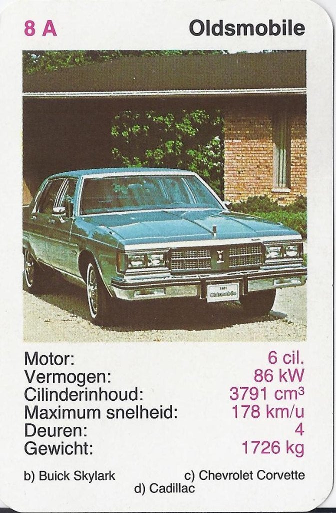 Kw3030 autokaartje 8a oldsmobile, Ophalen of Verzenden, Zo goed als nieuw, Auto's