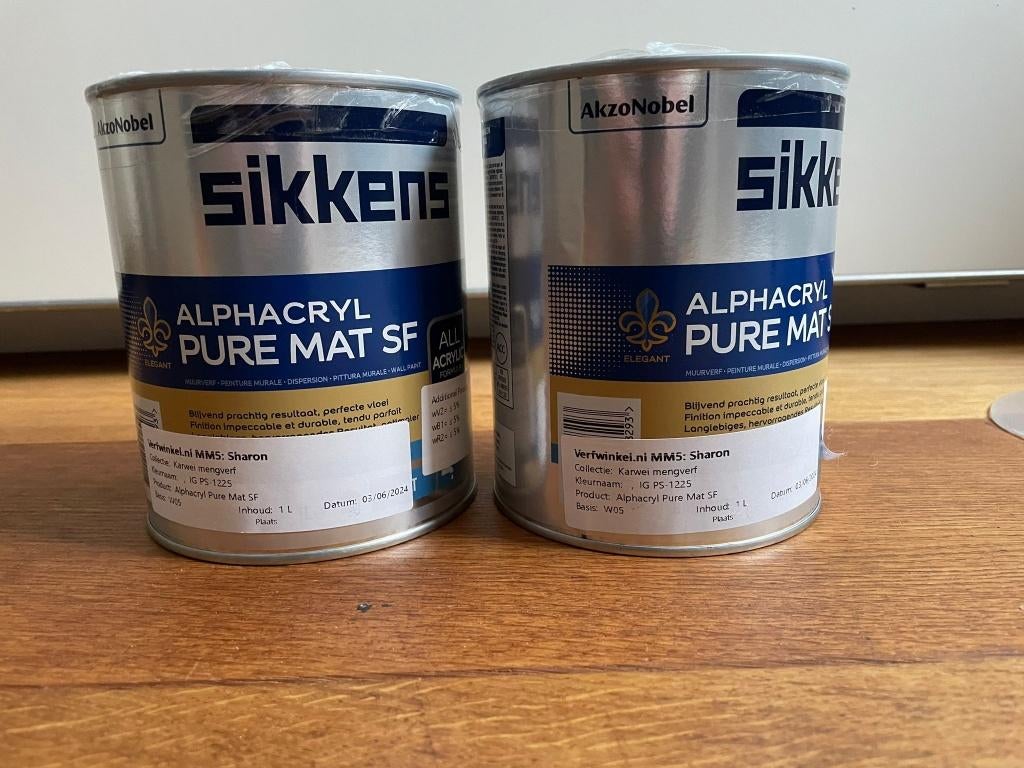 Lila-Paarse muurverf 2 liter | Sikkens Alphacryl Pure Mat SF, Doe-het-zelf en Verbouw, Verf, Beits en Lak, Paars, Nieuw, Ophalen of Verzenden