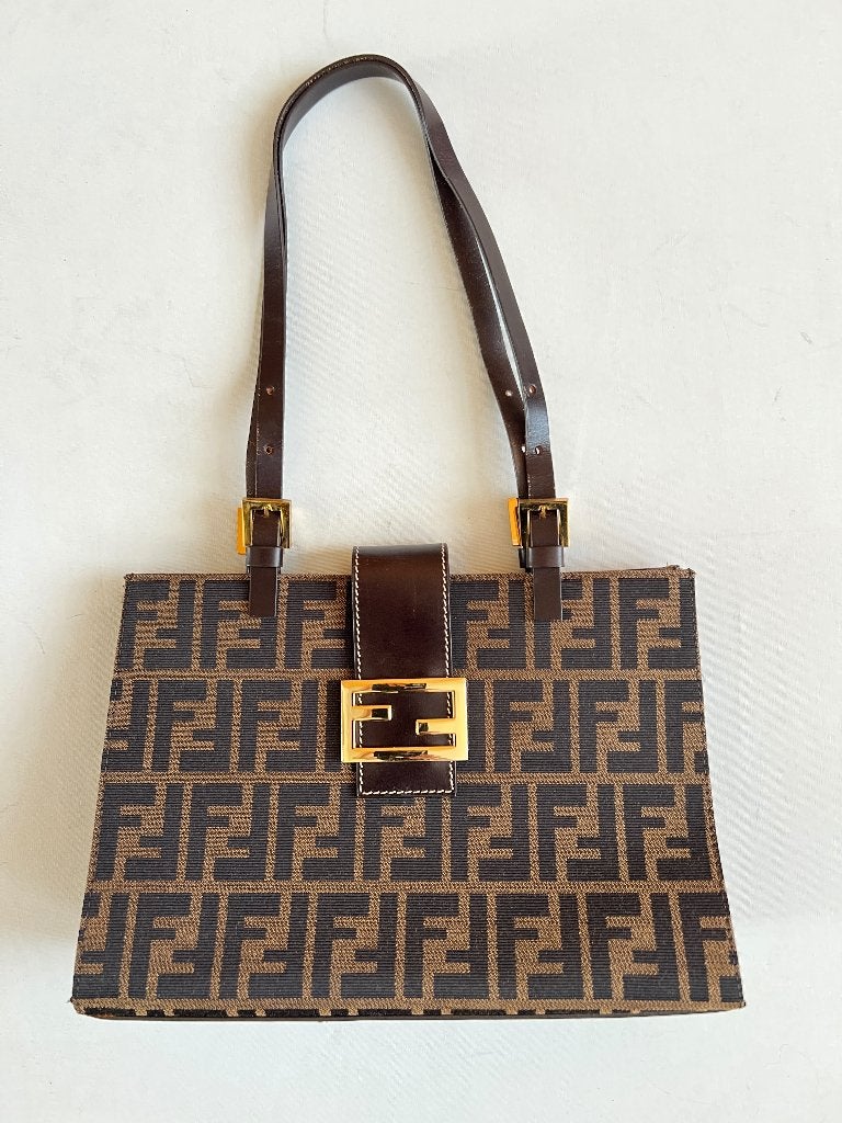 Leuke vintage tas met zucca patroon, Ophalen, Zo goed als nieuw, Bruin, Handtas