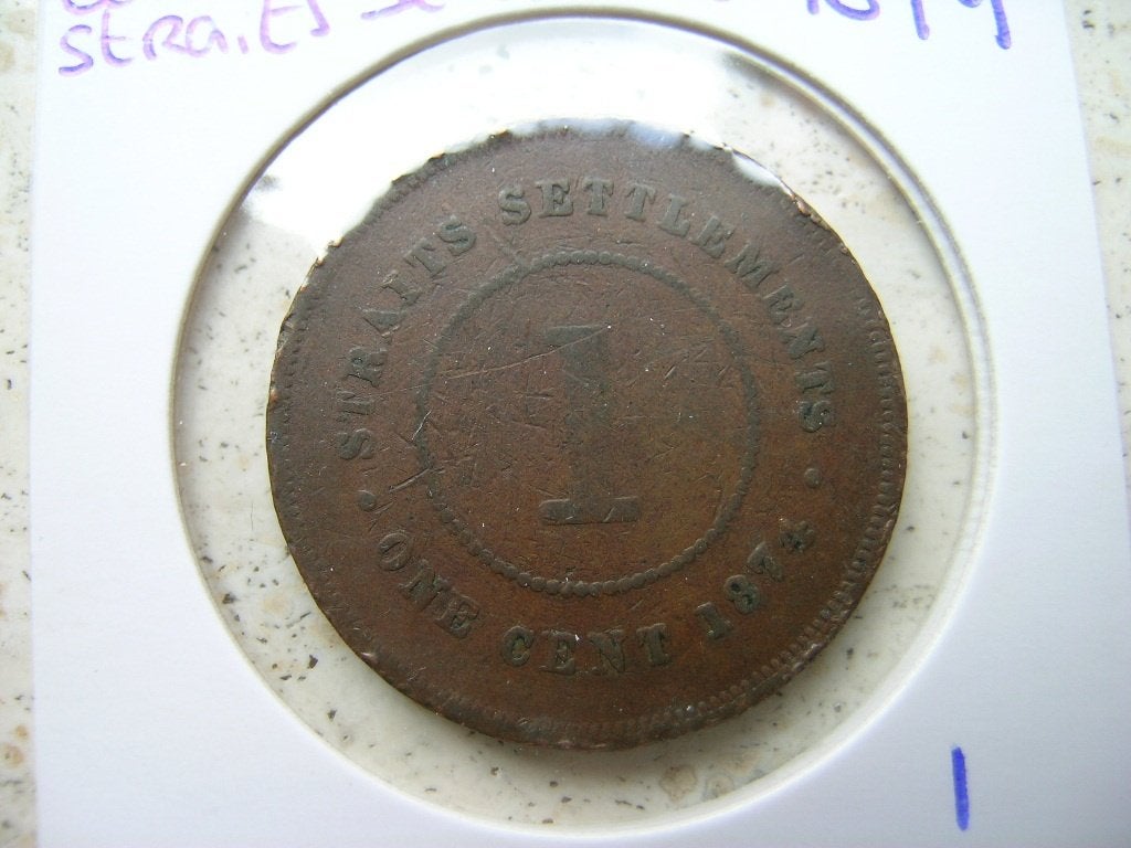 Cent 1874 Straits Settlements, Ophalen of Verzenden, Zuidoost-Azië, Losse munt