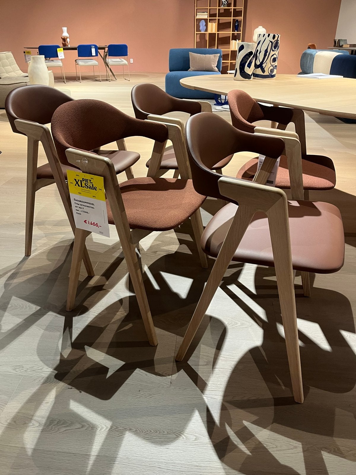 5 PBJ titan stoelen, toonzaal piet klerkx waalwijk, Ophalen, Gebruikt, Bruin, Leer