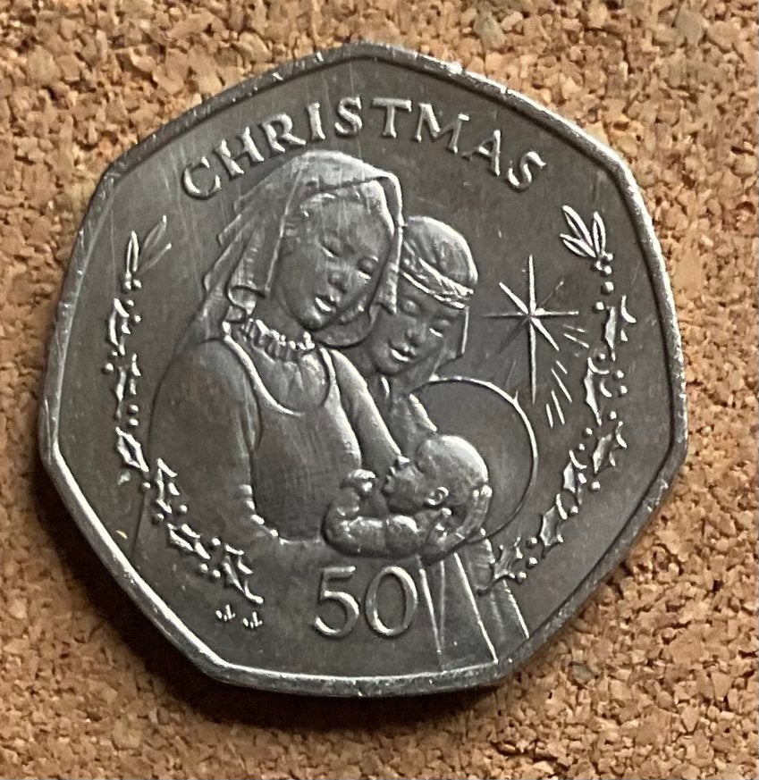 Munt - Gibraltar 50 Pence 1990 Christmas., Ophalen of Verzenden, Overige landen, Losse munt, Zilver