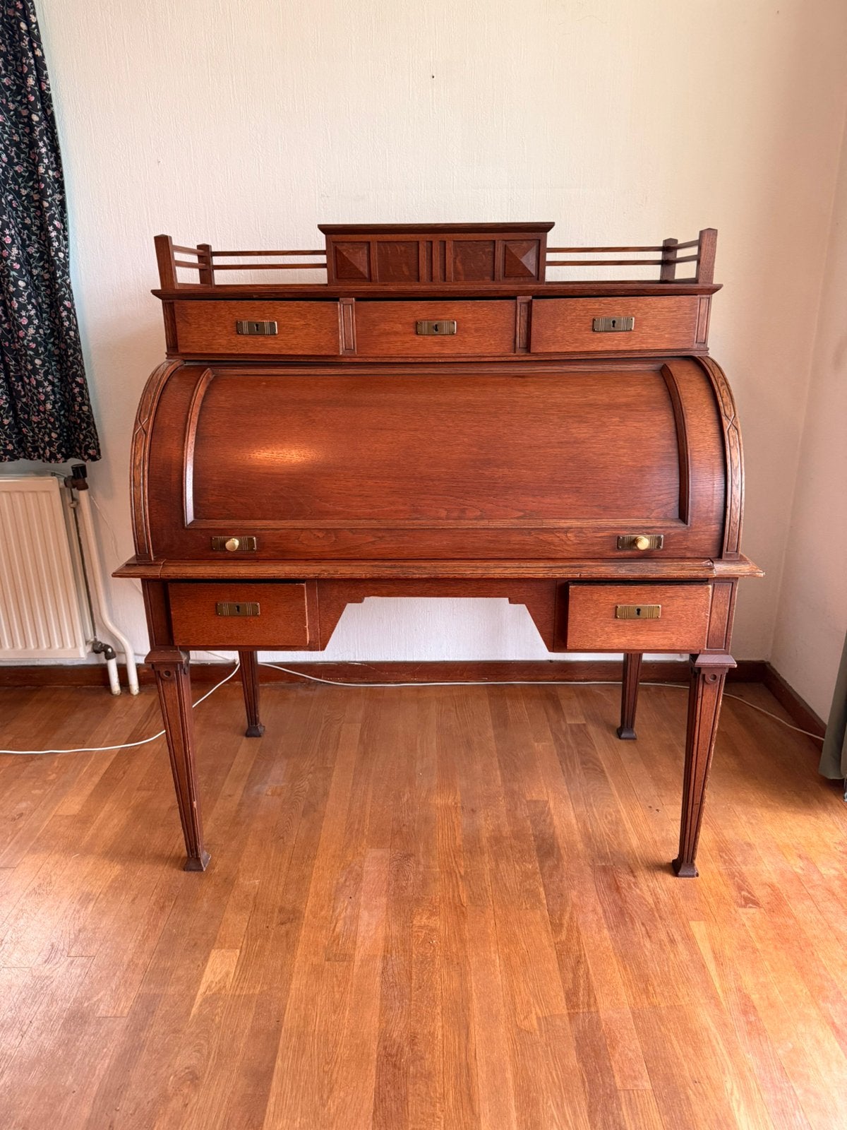 Antieke eiken cilinderbureau / rolltop desk, Ophalen, Gebruikt