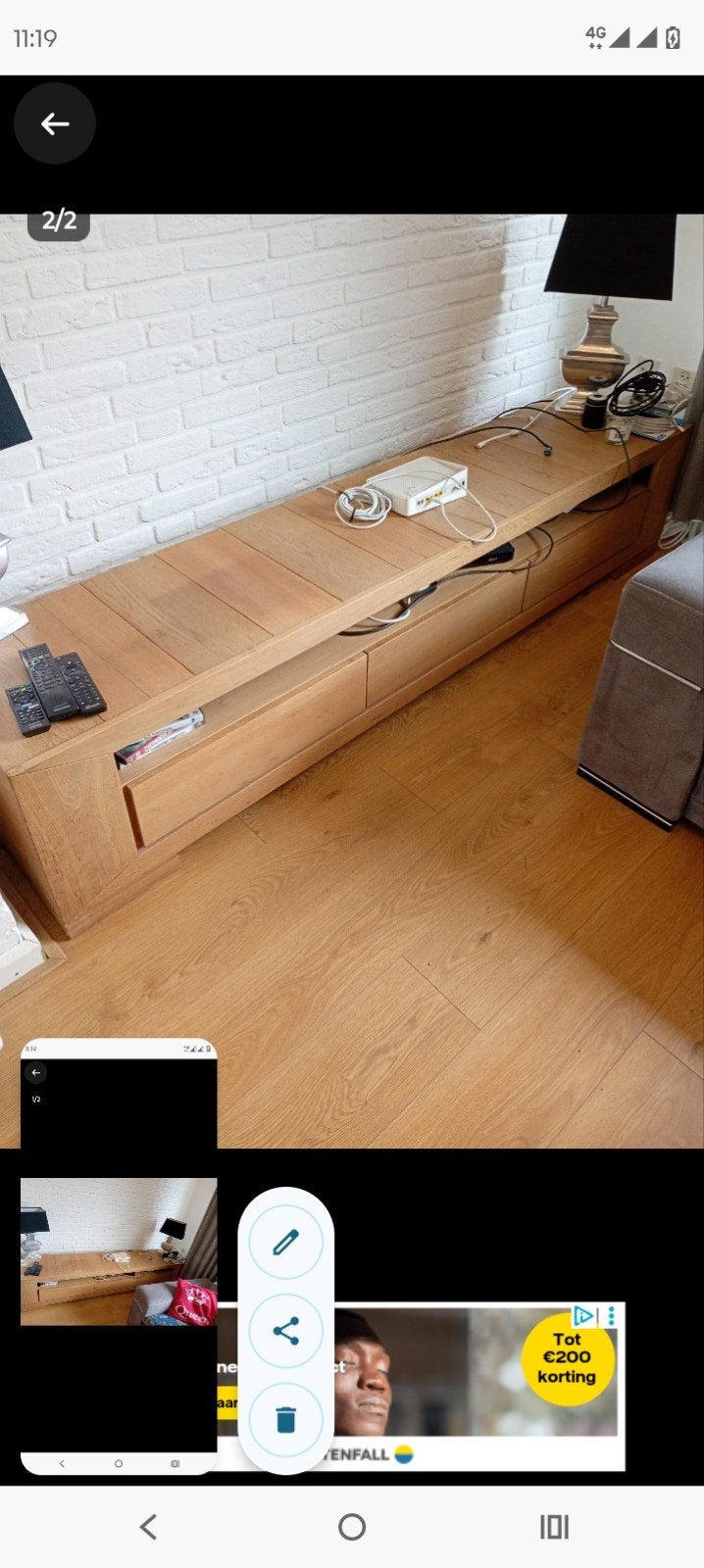 Massief houten tv-meubel met opbergruimte, Huis en Inrichting, Ophalen, Gebruikt, 200 cm of meer, Minder dan 100 cm