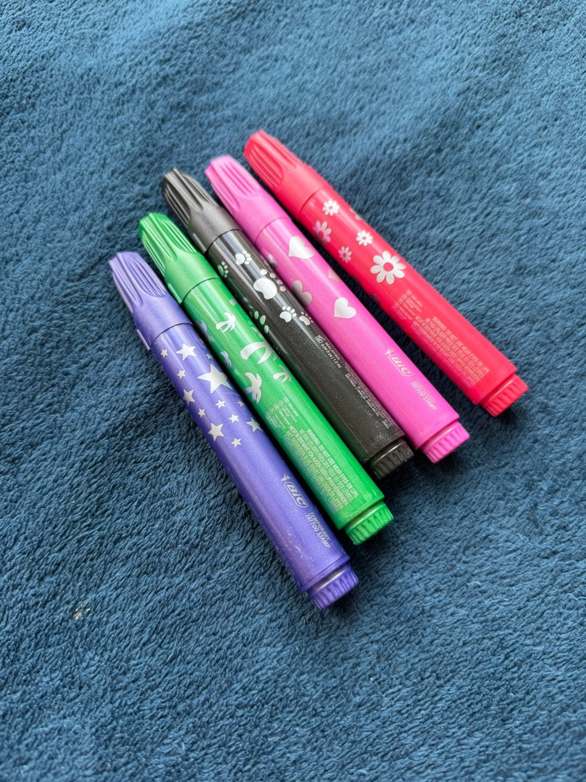 BIC Temporary Tattoo Stamp Pennen Set - 5 Kleuren, Gebruikt, Overige thema's, Meerkleurig, Ophalen of Verzenden