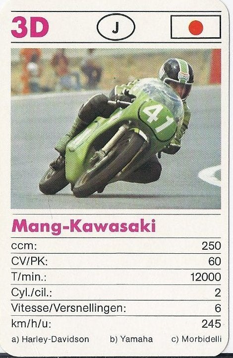 Kw1 motorkaartje Mang Kawasaki ( 3D ), Verzamelen, Ophalen of Verzenden, Zo goed als nieuw, Auto's