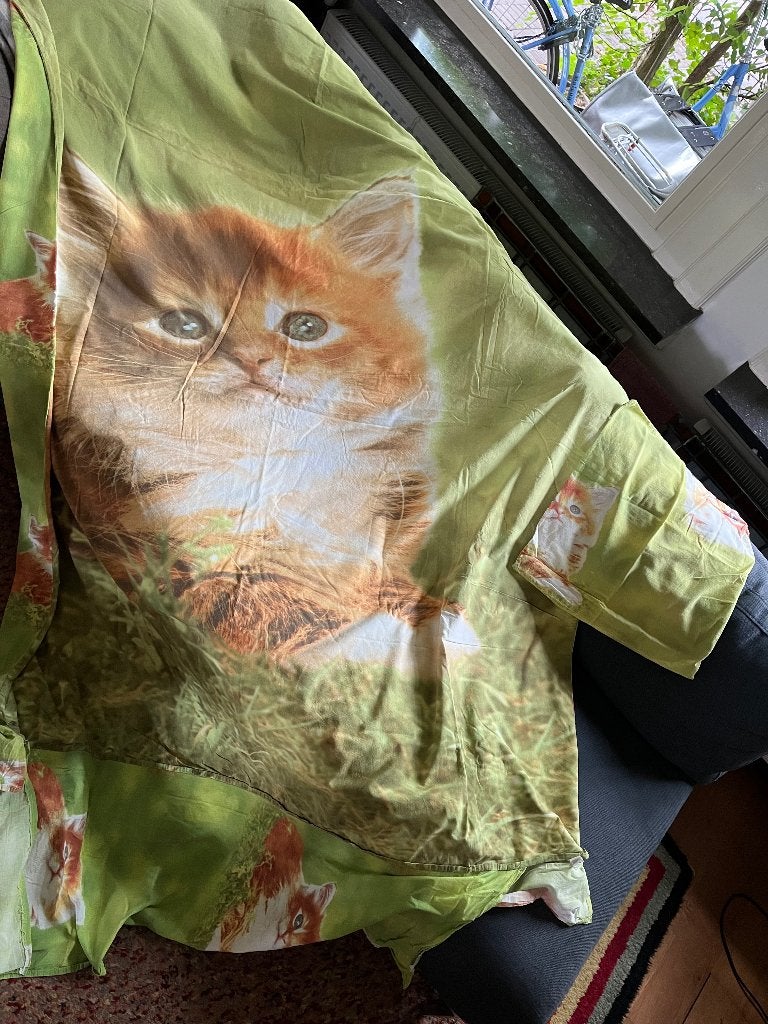 dekbedovertrek twijfelaar met afbeelding poes/kitten, Ophalen, Gebruikt, Dekbedovertrek, Katoen