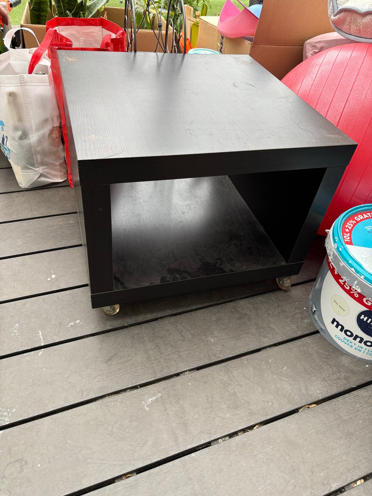 Salontafel op wieltjes, Huis en Inrichting, Tafels | Salontafels, Ophalen, Gebruikt, Vierkant, 50 tot 100 cm