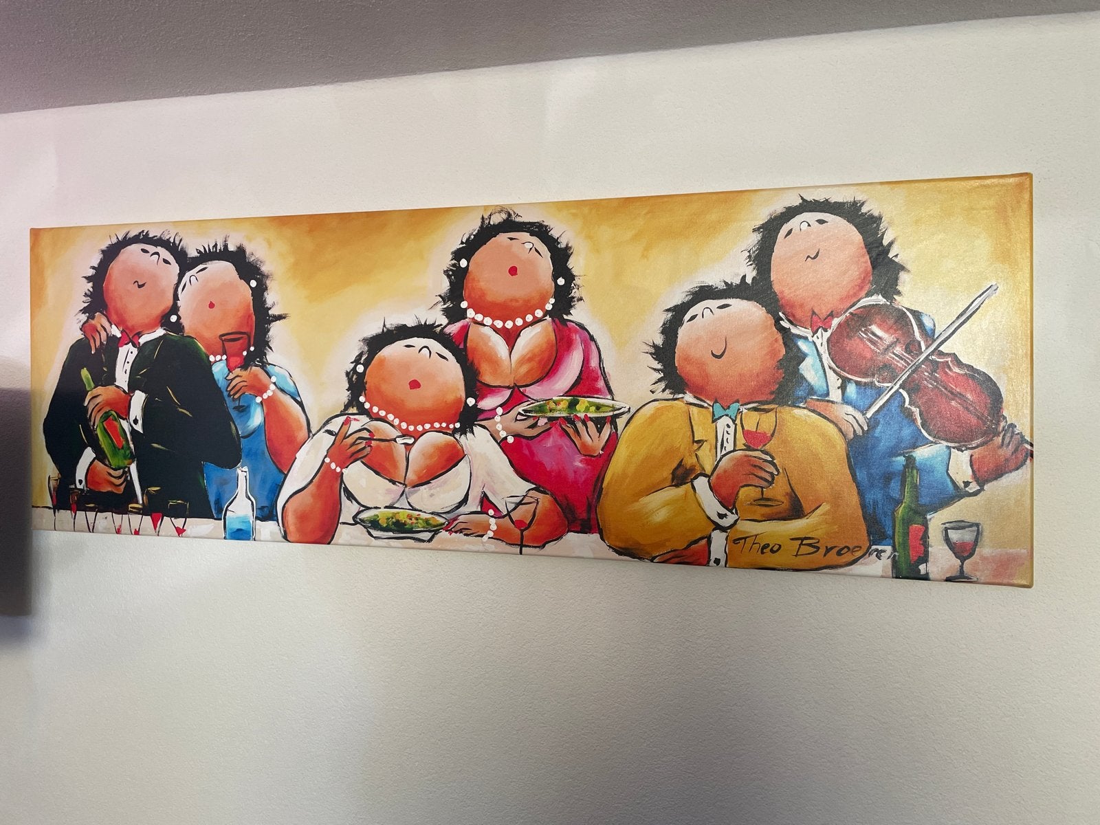 Schilderij Theo Broeren - Gezellig Diner, Ophalen, Figuren, Textiel, Gesigneerd
