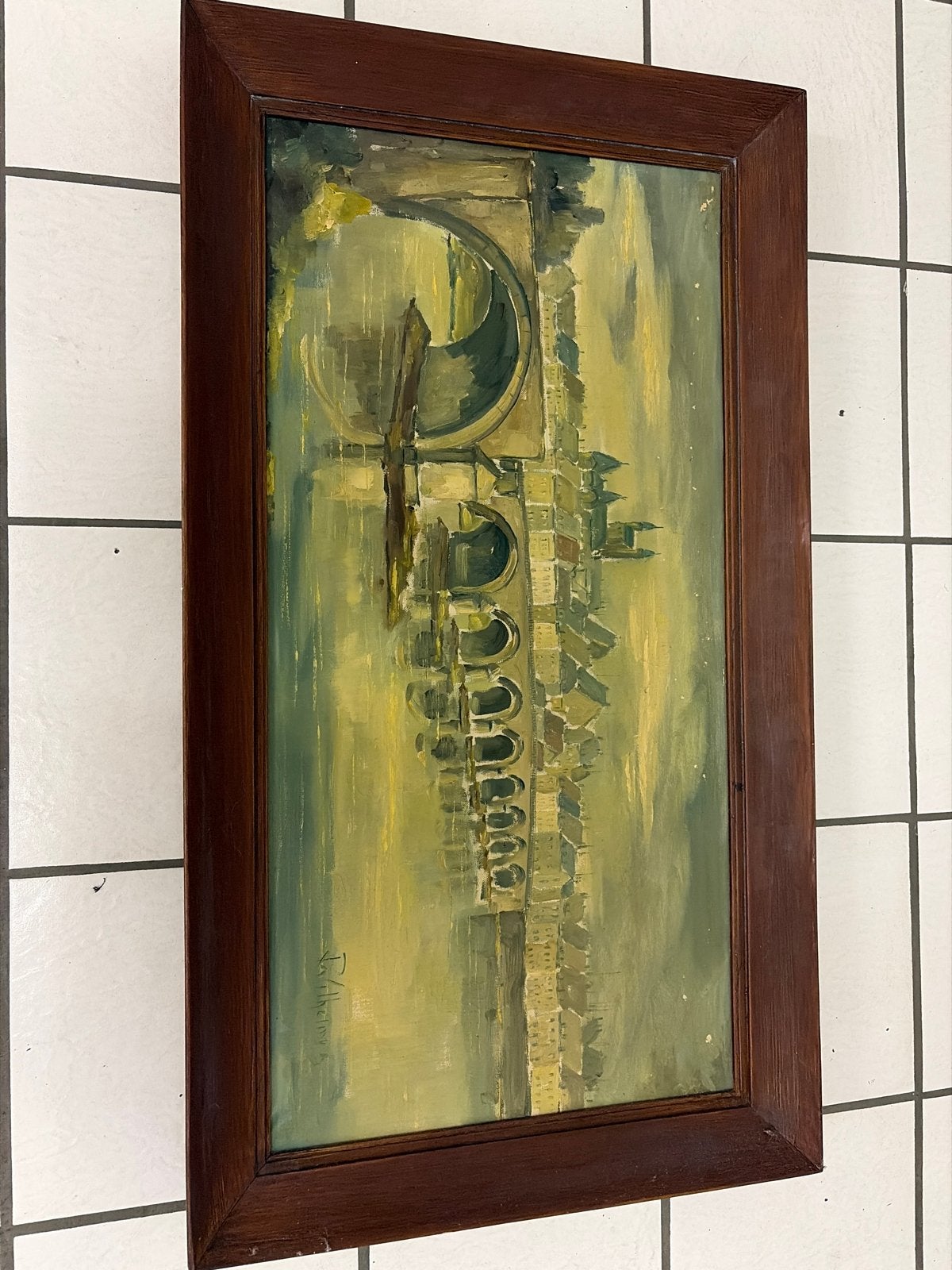 Olieverfschilderij: Stadsgezicht met brug en water, Ophalen, Doek, Impressionistisch, Gesigneerd
