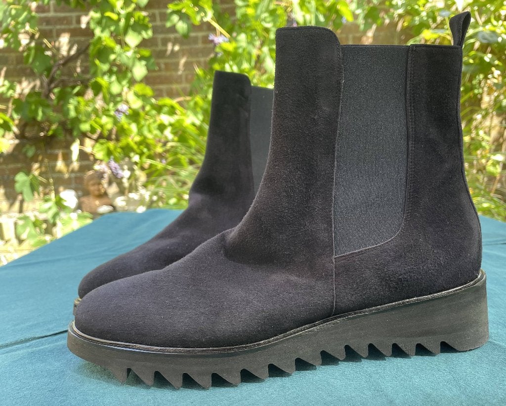 Donkerblauwe suede enkellaarsjes, maat 40., Blauw, Lage of Enkellaarzen, Ophalen of Verzenden, Zo goed als nieuw
