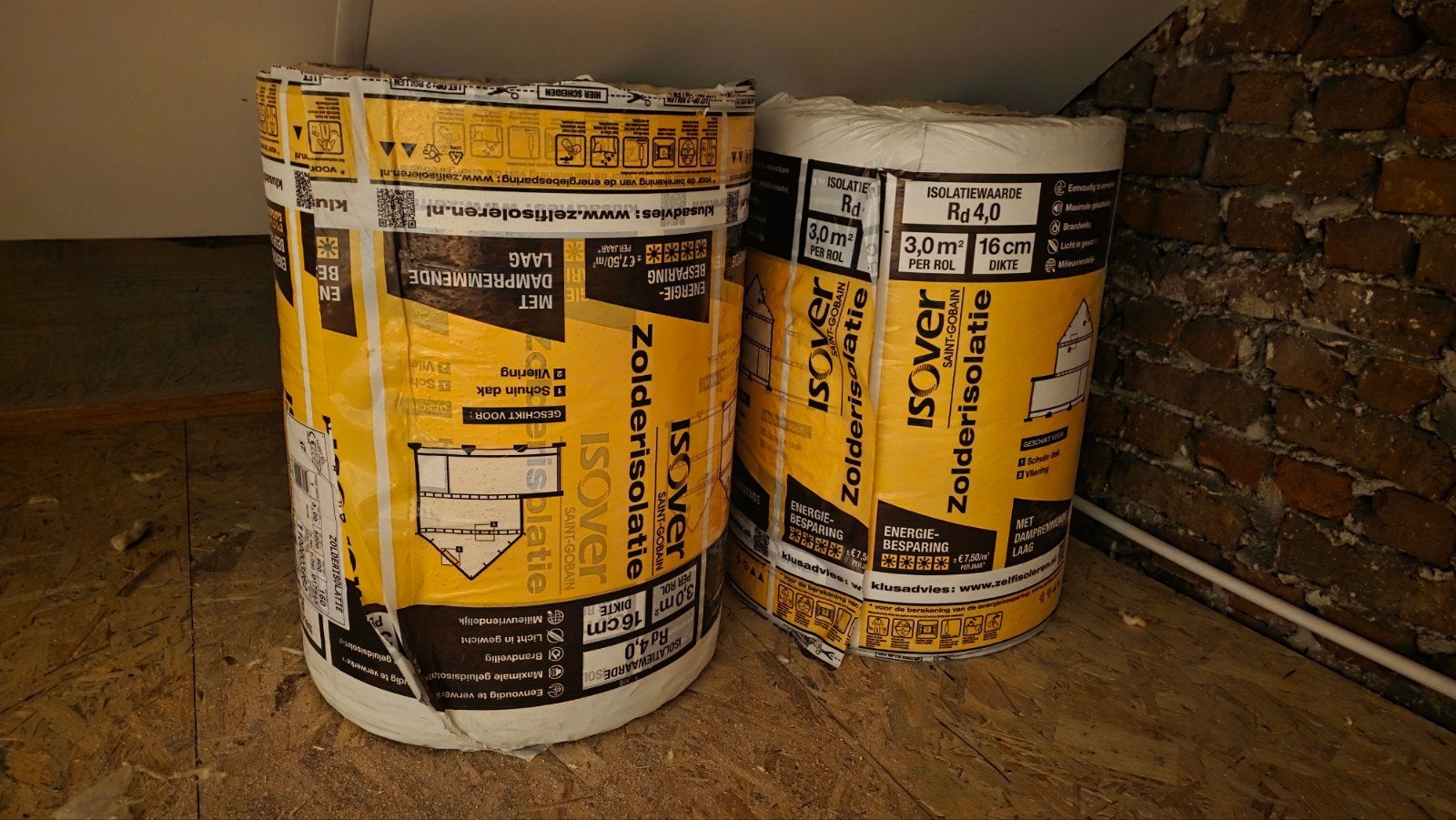 2 rollen Isover Zolderisolatie Rd 4,0 - 16 cm dikte, 12 cm of meer, 5 tot 10 m², Zo goed als nieuw, Glaswol