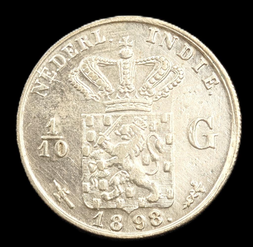 1898/91 1/10 Gulden Nederlands-Indie, Postzegels en Munten, Munten | Nederland, Verzenden, Koningin Wilhelmina, 10 cent, Losse munt