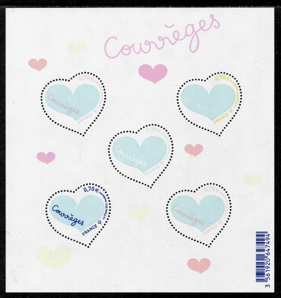 Jaar 2016 Yv F 5026 Bloc-feuillet des coeurs de Courrèges., Ophalen of Verzenden, Postfris