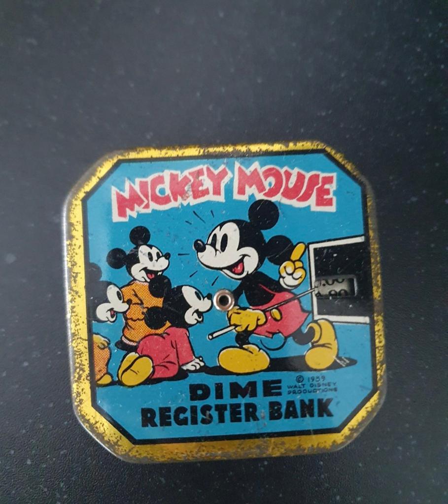 Disney Mickey Mouse spaatpot Dime Register Bank 1939, Ophalen of Verzenden, Mickey Mouse, Zo goed als nieuw, Beeldje of Figuurtje