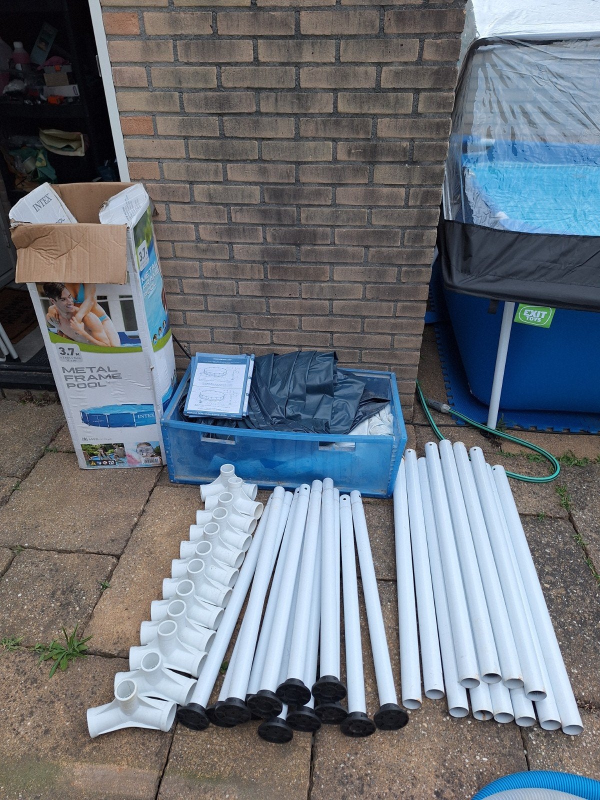 Intex Metal Frame Zwembad 366x76cm met nieuwe trap, Ophalen, Gebruikt, Minder dan 80 cm, Rond