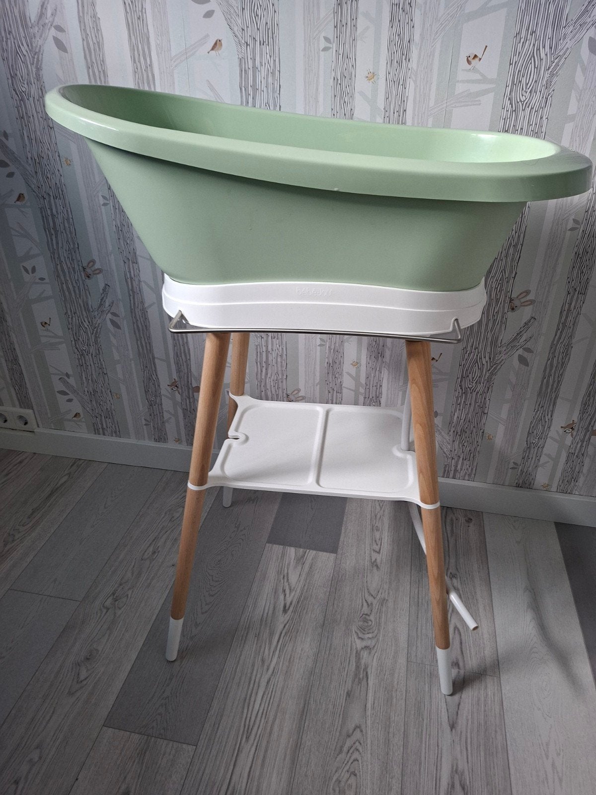 Bébé-jou babybadje met standaard - mintgroen, Ophalen, Zo goed als nieuw, Badje, Bébé-jou